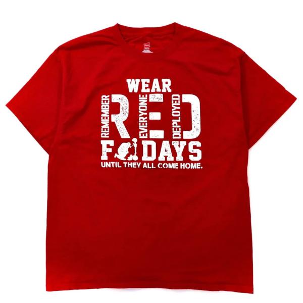 HANES ビッグサイズ プリントTシャツ XL レッド コットン 両面プリント WEAR RED ...