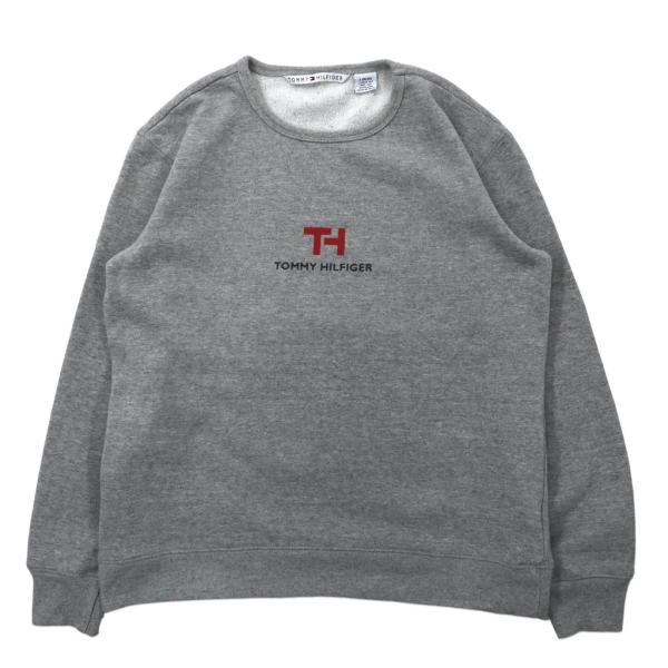 USA製 TOMMY HILFIGER ロゴプリント スウェット S グレー コットン 裏起毛 90...