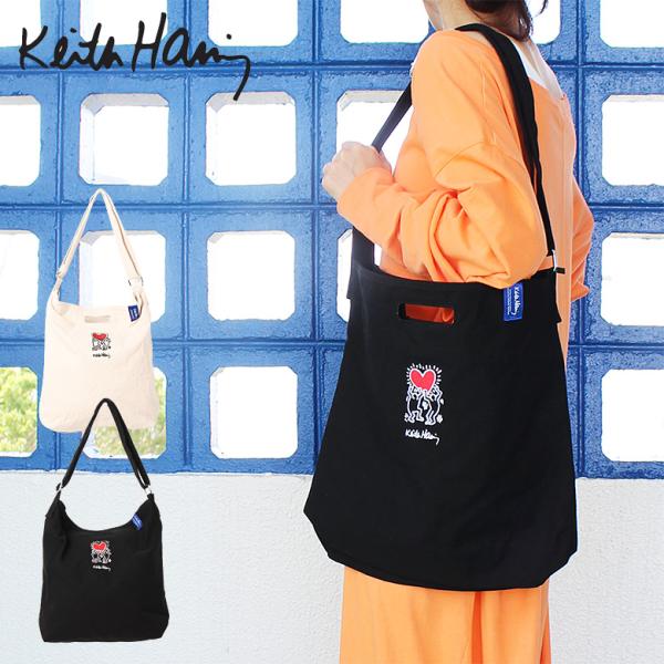 Keith Haring キースへリング 刺繍 キャンバス ショルダー バッグ トートバッグ エコバ...