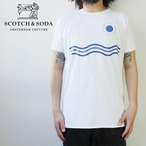 SCOTCH&amp;SODA スコッチ&amp;ソーダ サーフィン 刺繍 Tシャツ 半袖 クルーネック Tシャツ ...