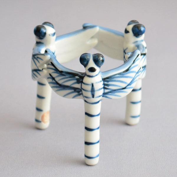 蓋置　茶道具　手塚石雲 作　染付蜻蛉蓋置