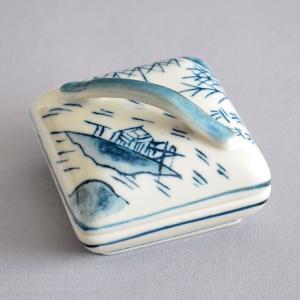 茶道具 菓子器 喰籠 寿づか焼き 丸型 染付山水 惺斎好写し 西尾瑞豊作