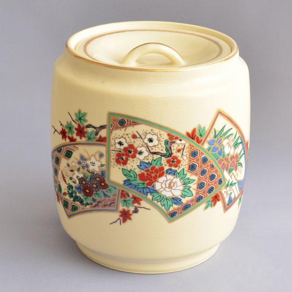 水指　茶道具　加藤昌山 作　仁清扇面草花水指