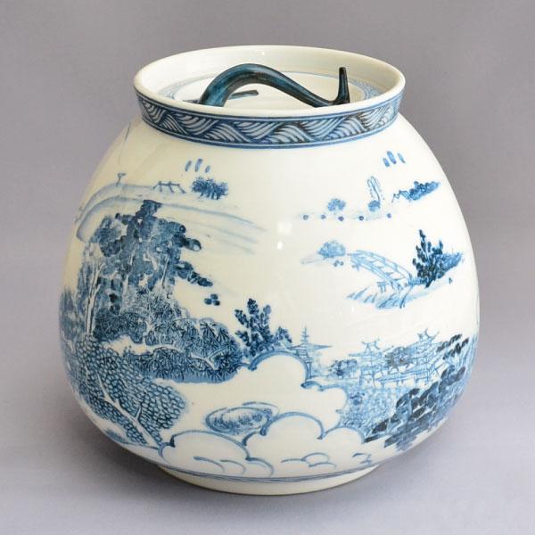 水指　茶道具　石崎英治 作　近江八景芋頭水指