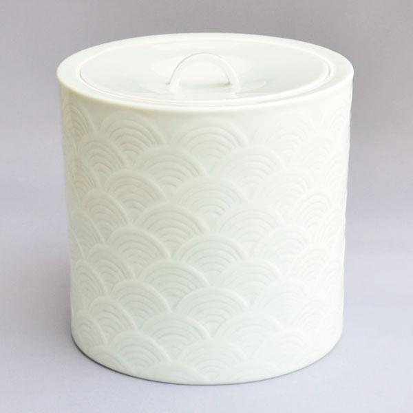 水指　茶道具　平戸悦山 作　白磁青海波水指