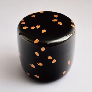 茶道具 なつめ お薄器 輪島塗 大棗 鹿にもみじ蒔絵 内黒 浦出稲舟作