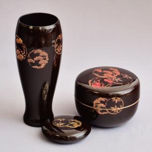 茶箱用棗 茶道具 P.C.製 茶箱用 黒塗七宝蒔絵棗 三点セット : 茶道具