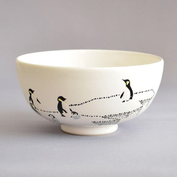 茶道具　茶碗　山岡善高 作　白釉氷上ペンギン茶碗