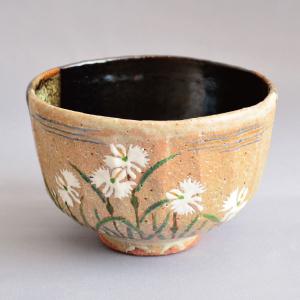 茶道具 抹茶茶碗 申 彫三島 高取釉 三猿 輪花口 原史郎作 茶道