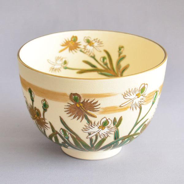 茶碗　茶道具　三代 杉田祥平 作　色絵鷺草ノ画茶碗