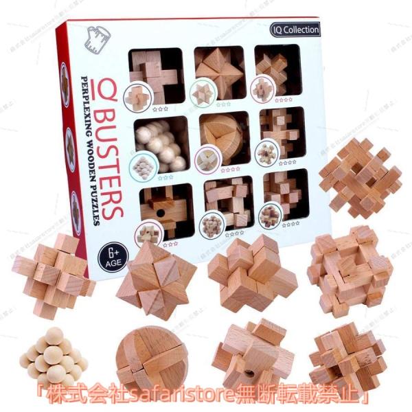 孔明パズル脳トレ 木製パズル 立体パズル 知恵おもちゃ 9pcSセット木製古典 大人 子供 パズル ...