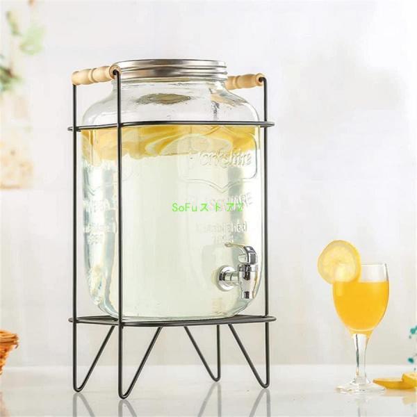 ドリンクサーバー ガラス ジャグ ガラス飲料ディスペンサー飲料ボトル貯蔵タンク 蛇口付き大容量ガラス...