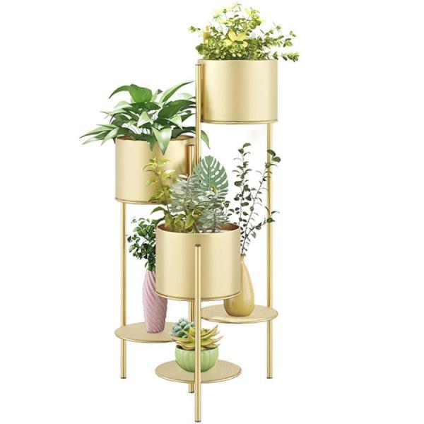 フラワースタンド 植木鉢収納 北欧風 ガーデニング 床置き アイアンアート 丸型 メタル 三段構造 ...