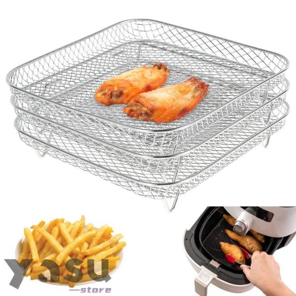 エアフライヤーラック3層積み重ね可能な脱水機ラックステンレススチールスクエアエアフライヤーバスケット...