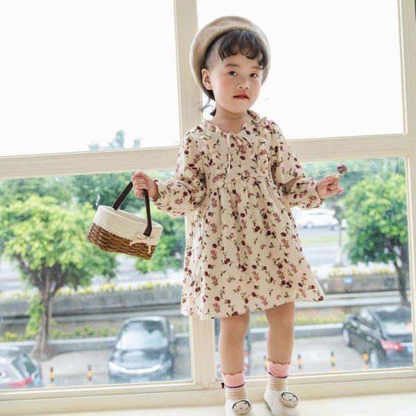 ワンピース チュニック キッズ ベビー 女の子 長袖 花柄 おしゃれ かわいい 上品 子供服 リボン...