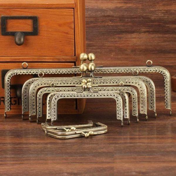 がま口 口金 四角型 1個売り カン付き 穴あきタイプ 穴あき 穴開き 丸カン アンティーク調 金具...