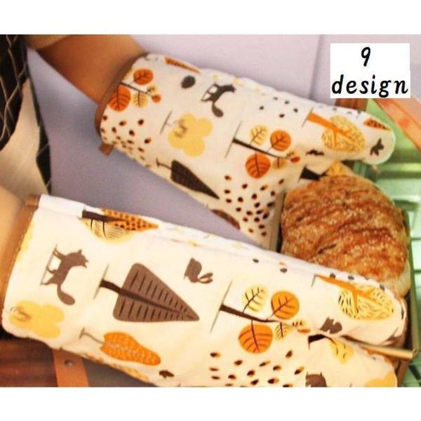 鍋つかみ ミトン キッチンミトン オーブンミトン 両手 一対 フック付き 吊り下げ可 耐熱 防熱 チ...