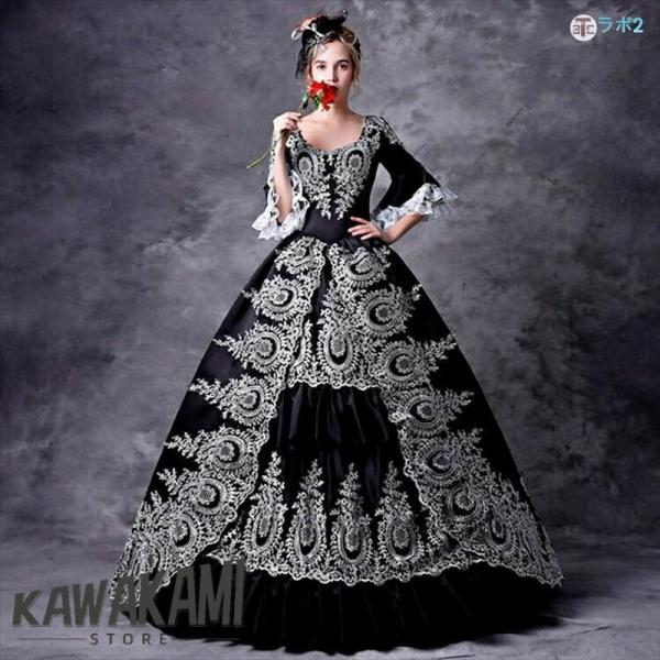 ロングドレス 演奏会 コスチューム 大人 ピアノ 発表会 貴族ロングドレス 袖付き クリスマス 衣装...