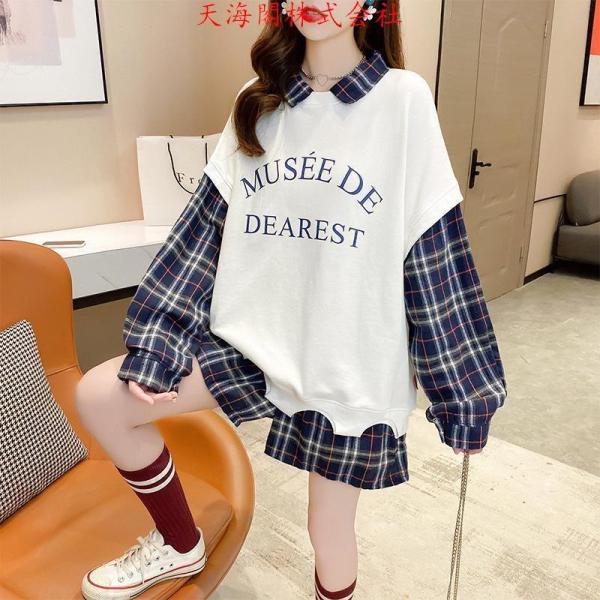 原宿系 長袖 レディース 韓国ファッション トップス トレーナー ロンT 長袖 重ね着風 原宿 スト...