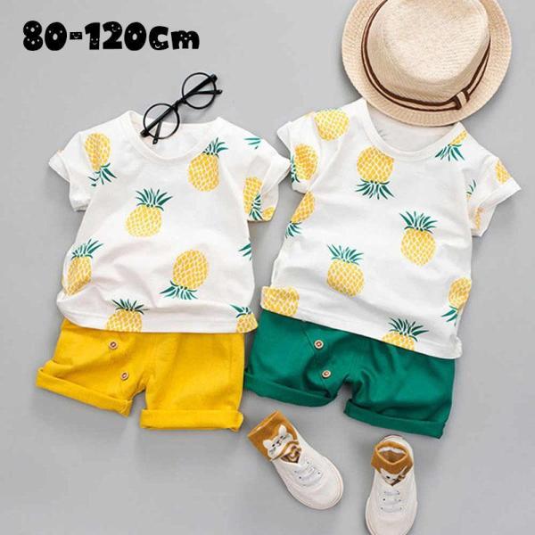 セットアップ ツーピース 子供服 こども服 ベビー 半袖 半ズボン ハーフパンツ パイナップル ボタ...