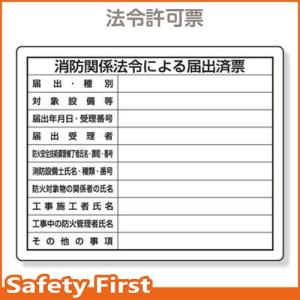 法令許可票　消防関係法令による届出済票　302-25｜safety-first