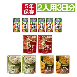 非常食セット 2人世帯 3日分 カゴメ 野菜の保存食セット スープ ジュース｜safety-japan