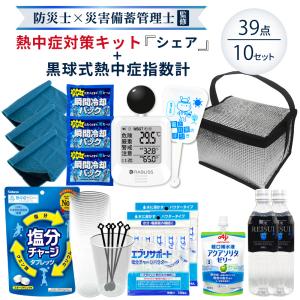 熱中症対策用品 熱中症対策キット シェア 黒球式熱中症指数計付き シルバー 39点 10セット 複数人向け 塩分補給パウダー 熱中症対策グッズ 暑さ対策 ATD010K