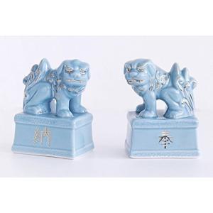 Moa Feteli 神棚 神具用  奉納   青磁 狛犬   手描き こま犬   風水の置物 邪気払い お守り 風水グッズ シーサー