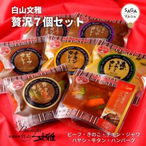 白山文雅 贅沢7種セット レトルト ビーフ きのこ チキン ジャワ ハヤシ 牛タンシチュー 伊万里ハンバーグ 贈答用 ギフト 冷凍 佐賀 有名店 行列店 老舗 贅沢　｜sagamarche