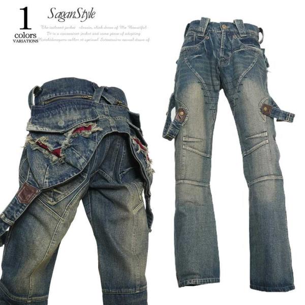 【送料無料】メンズ 男性 服 ボトムス 立体裁断フラップフープデザインブーツカットデニム ジーンズ ...