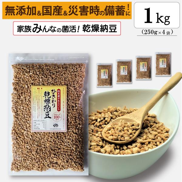 ひきわり乾燥納豆 1kg（250g×4袋） 無添加 国産大豆 フリーズドライ納豆 子供おやつ 犬猫お...