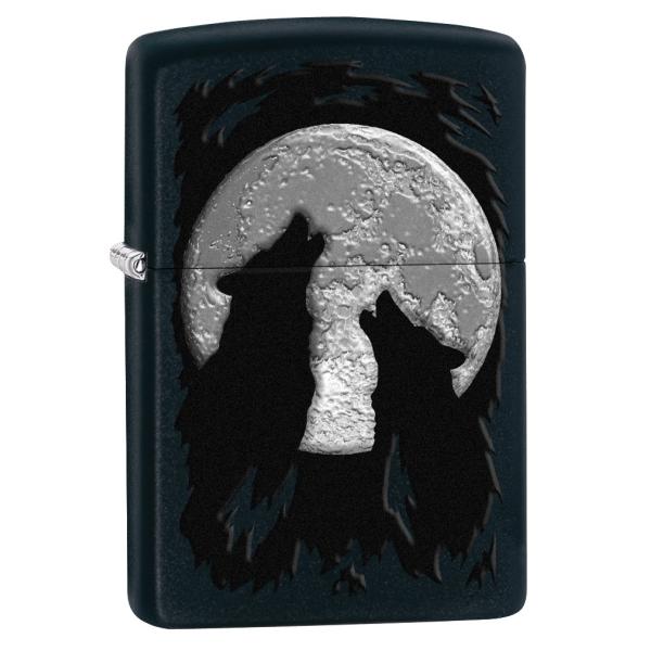 Zippo Custom Lighter:Wolves Howling at the Moon-Bl...