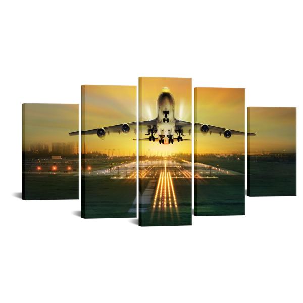 VVOVV 壁装飾 - 5パネル キャンバス ウォールアート 商業 飛行機 離陸 写真 プリント 美...