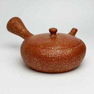 常滑焼 玉光作 茜絞り 平型急須 セラメッシュ 160cc Y311| きゅうす