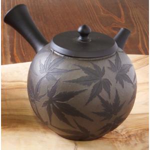 常滑焼 都築青峰作 茶注 黒泥急須 共箱 焼き締め 作家物 在銘 骨董品 都築青峰 黒窯変もみじ急須 ささめ茶こし seihou014 - 常滑焼急須館