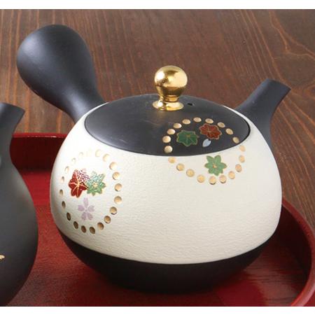 常滑焼 昭萌作 小丸白ノタ二つ窓絵 急須 セラメッシュ 240cc  Y80| きゅうす おしゃれ ...