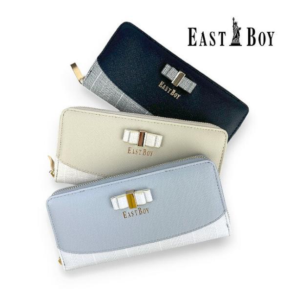 キッズ 財布 女の子 EAST BOY イーストボーイ リボンブローチ ラウンドファスナー 長財布 ...