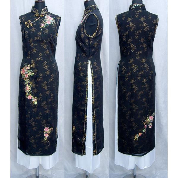 活躍するブラックの究極二枚仕立てノースリーブアオザイ!!!  SIZE L