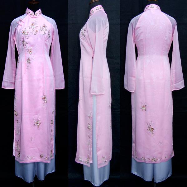 優しいふんわりの二枚仕立てピンクアオザイ!! SIZE S