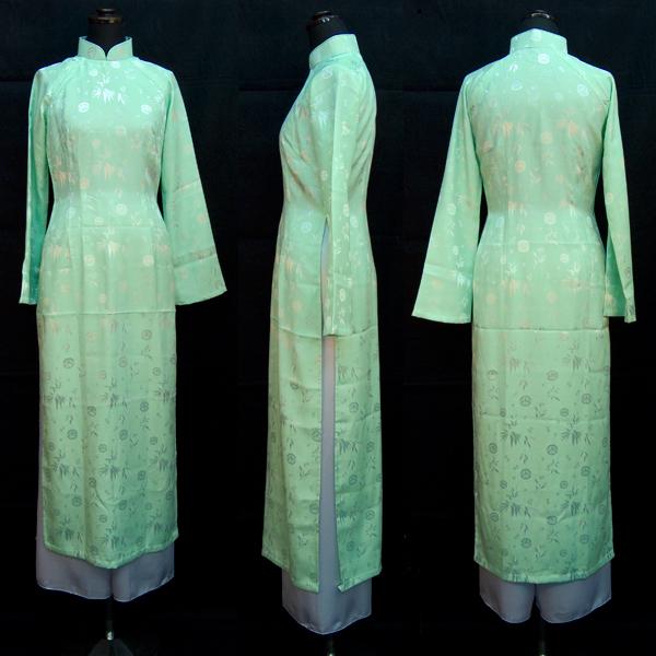 お手入れ簡単!!　爽やかライトグリーンのシンプルアオザイ!!　SIZE XL