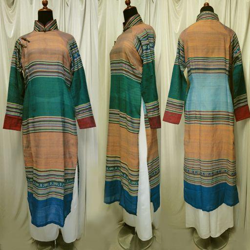 ターイ族手織り生地のアオザイ!!　SIZE XL