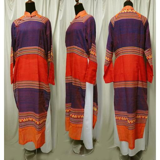ターイ族手織り生地のアオザイ!!　SIZE XL