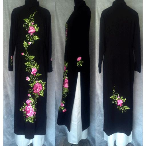 正統派　刺繍のブラックアオザイ!!　SIZE XL