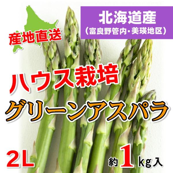 E-1 北海道産 ハウス栽培グリーンアスパラ 2Lサイズ・約1kg入・1箱 産地直送 産地：富良野管...