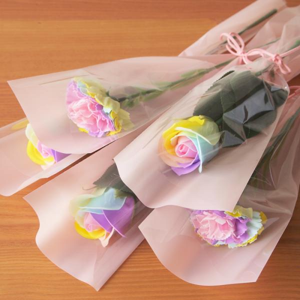 一輪花束 ソープフラワー 一輪ブーケ レインボー パステル 1本 (1輪花束  卒業式 卒園式  ロ...