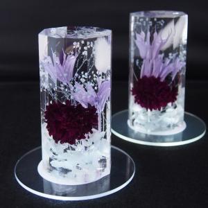 仏壇用 クリスタルハーバリウム お供え 1個 コースター付き キキョウ 桔梗 ニゲラオリエンタリス 八角柱 はっかくちゅう