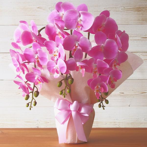 ピンク胡蝶蘭 光触媒加工 3本立ち 鉢植え 造花 1鉢  メッセージカード 開店祝い 記念 お祝い ...
