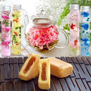 ハーバリウムとお花のつぼみ パイナップルケーキ スイーツ 誕生日 プレゼント バースデー 花 ギフト 工芸茶