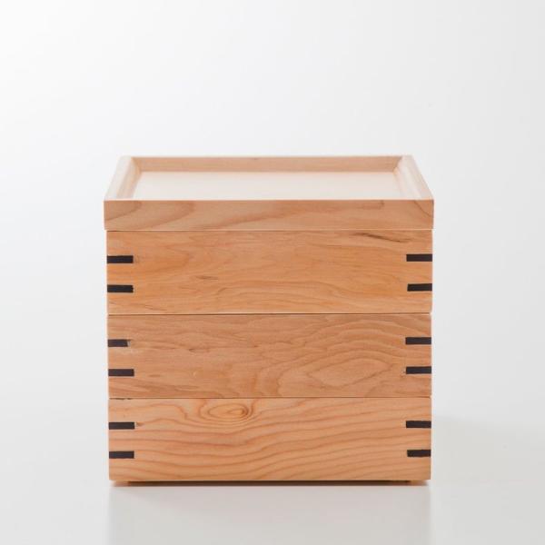 天然木製 三段重箱 スクエア 白木 小