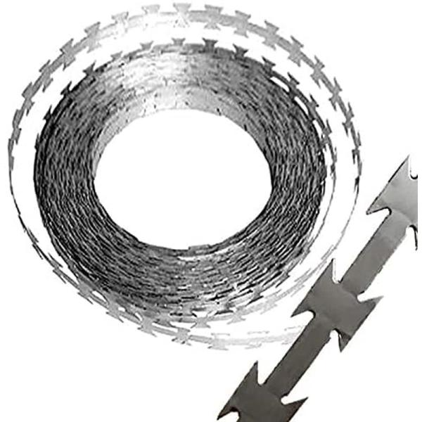 NTY 有刺鉄線 メッキ製 カミソリワイヤー 鉄製 亜鉛メッキ 防犯対策 侵入防止柵 長さ 100m